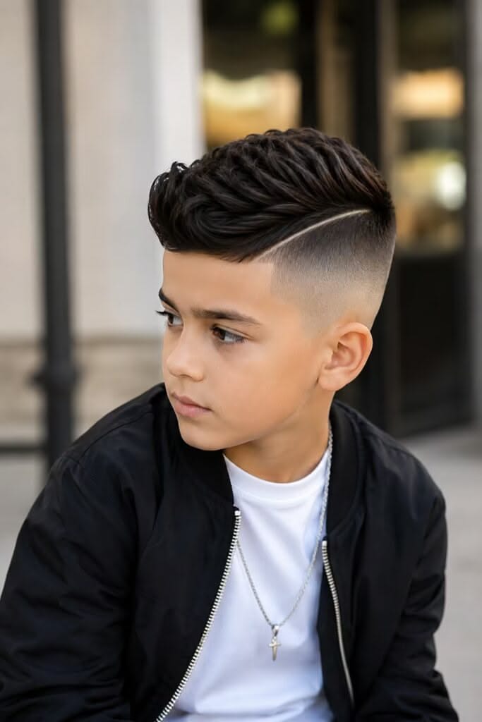 Quiff clásico con fade bajo